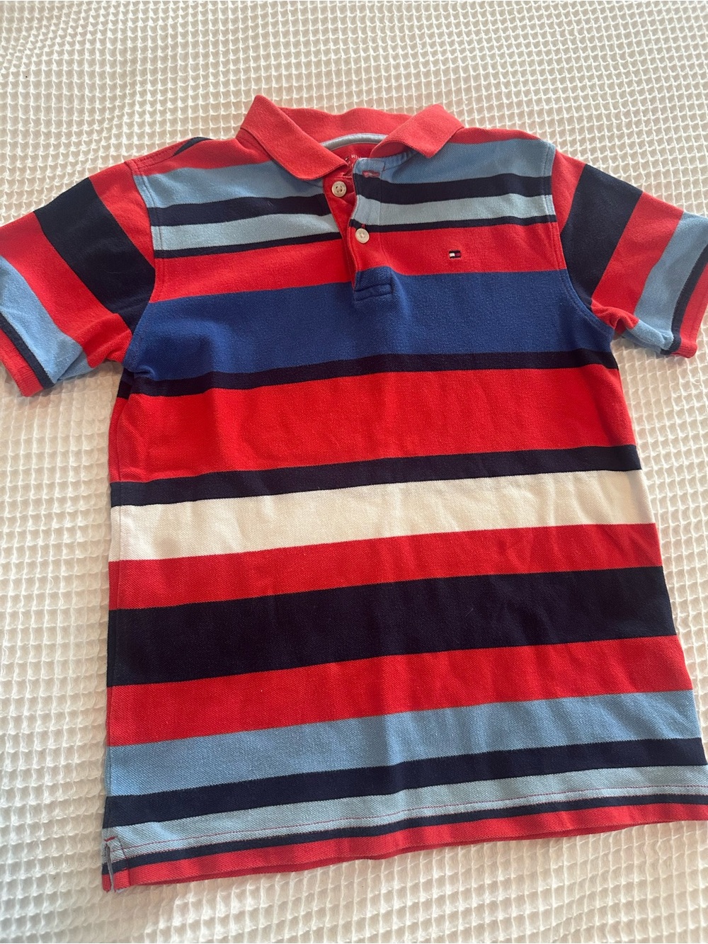 Tommy Hilfiger Red Blue White Striped Kids Polo